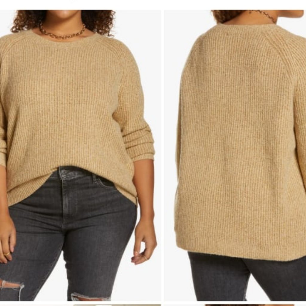 Nwt Nordstrom Bp Plaited Stitch Relax-Fit Crewneck Sweater Raglan Sleeve Gold 1x